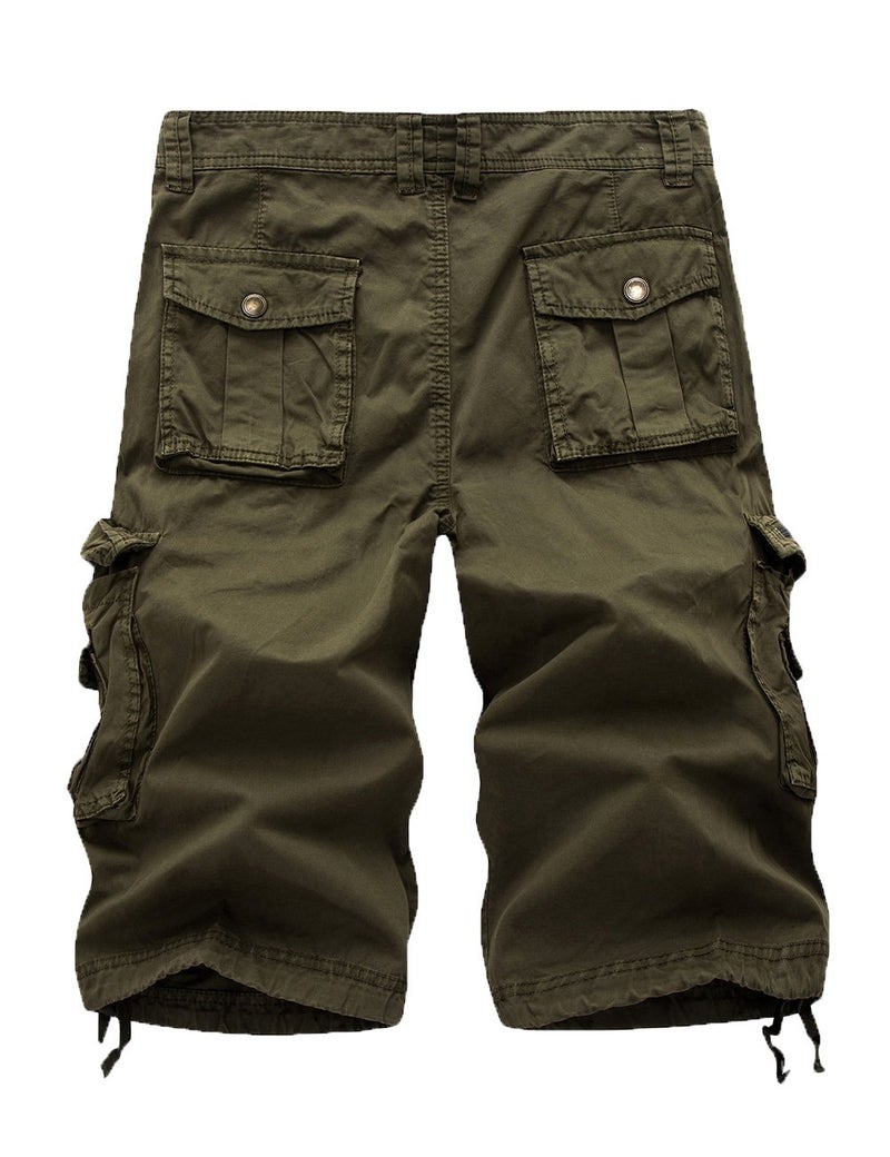 FOURSTEEDS Women's Cotton Casual Zipper Multi-Pockets Twill Bermuda Drawstring Women Cargo Shorts Army Green US 6 - Image 2